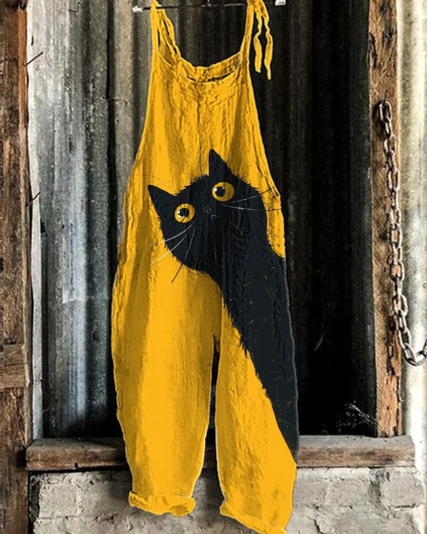 Febe | Cat Print Casual Jumpsuit