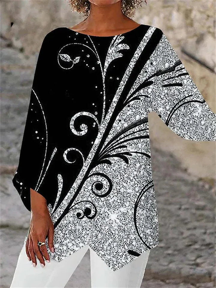 Bellia | Round Neck and Long Sleeve Printed Shirt