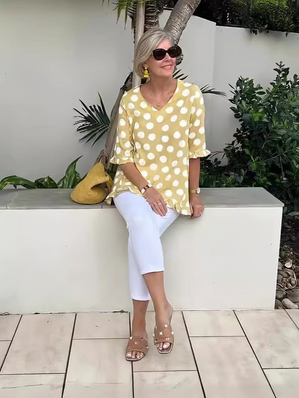 Cécile | Elegant Polka Dot V-Neck Blouse
