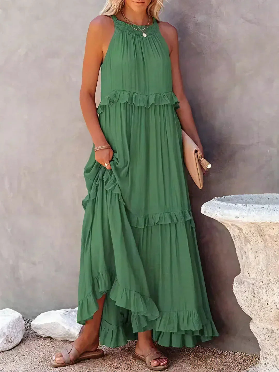 Edna | Halter Ruffle Maxi Dress