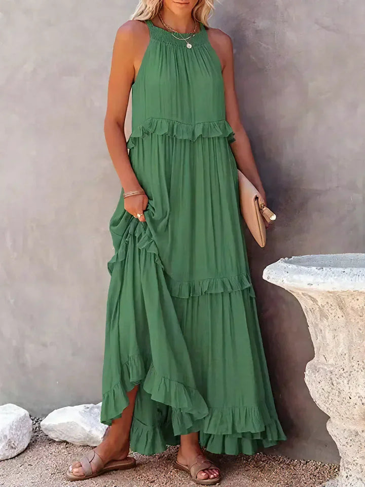 Edna | Halter Ruffle Maxi Dress