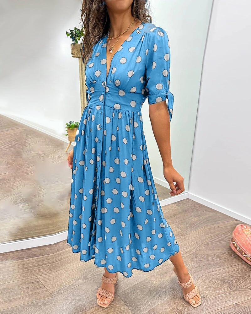 Kimberly | Polka Dots V-Neck Dress