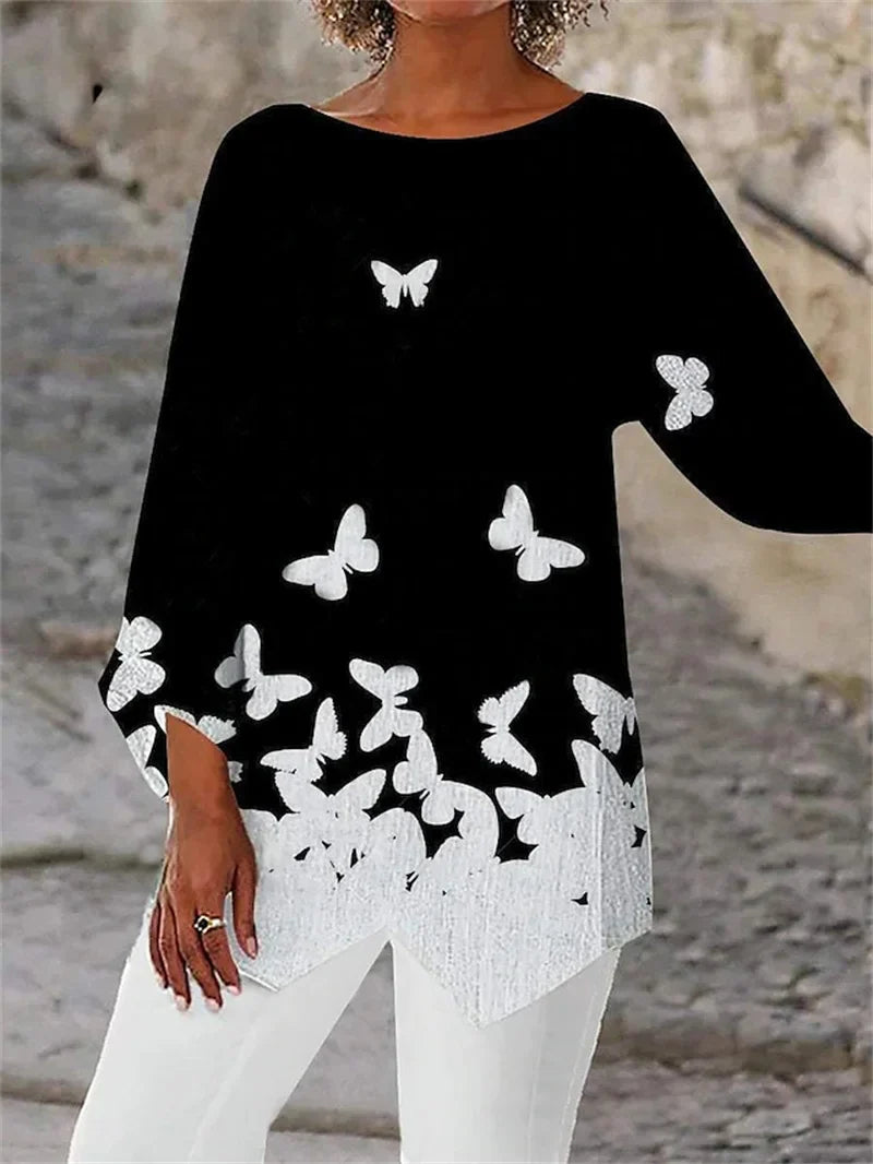 Bellia | Round Neck and Long Sleeve Printed Shirt