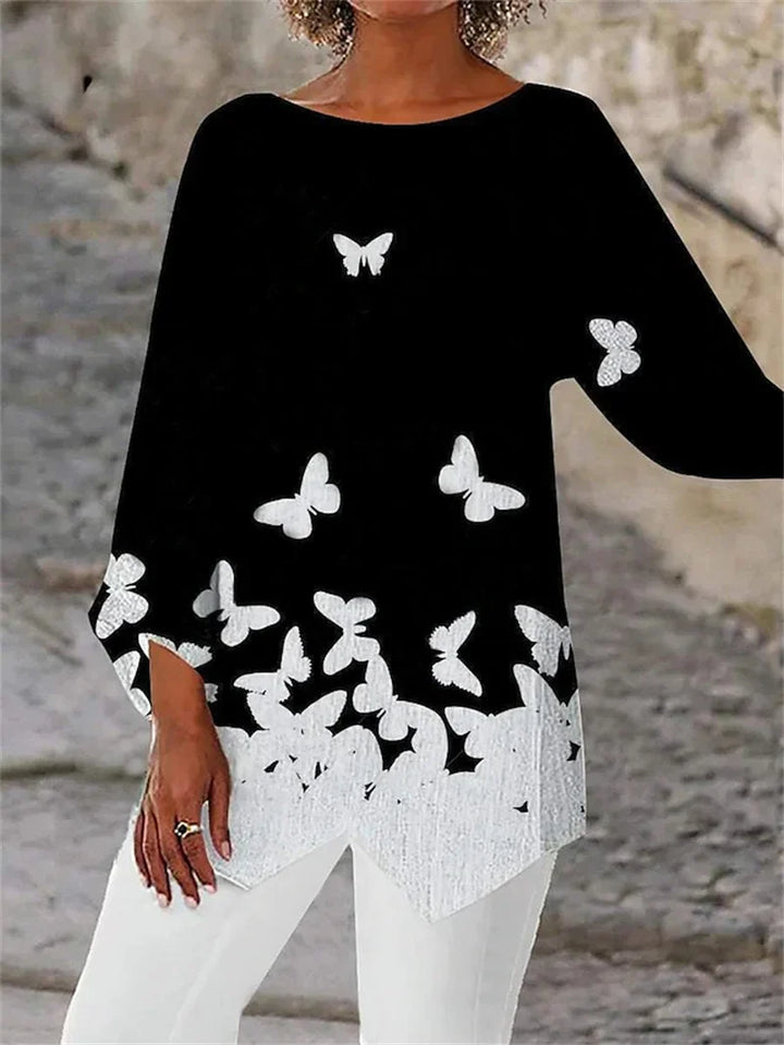 Bellia | Round Neck and Long Sleeve Printed Shirt