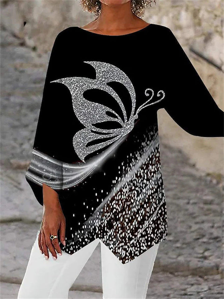 Bellia | Round Neck and Long Sleeve Printed Shirt