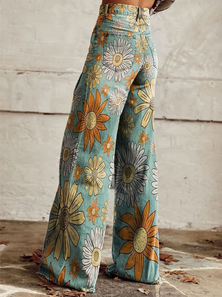 Vivian | Vintage Floral Print Wide-Leg Pants