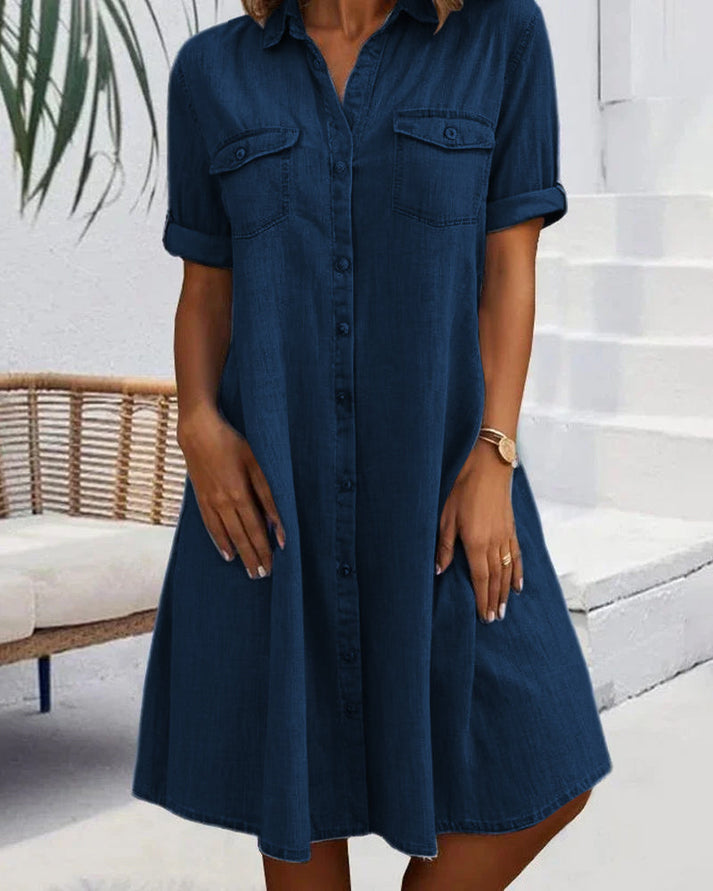Jonie | Short Sleeve Button Denim Dress