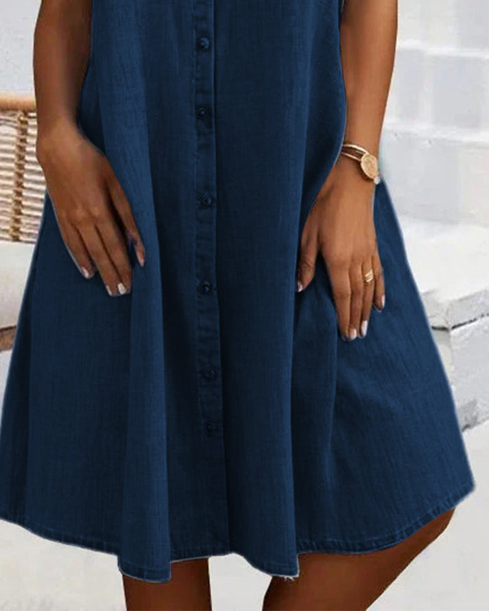 Jonie | Short Sleeve Button Denim Dress