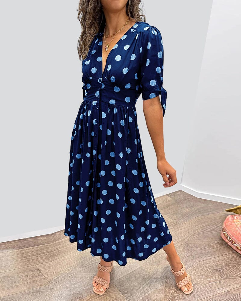 Kimberly | Polka Dots V-Neck Dress