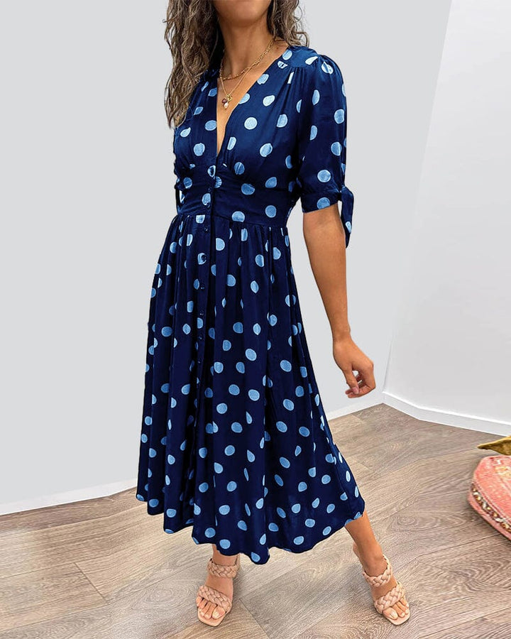 Kimberly | Polka Dots V-Neck Dress