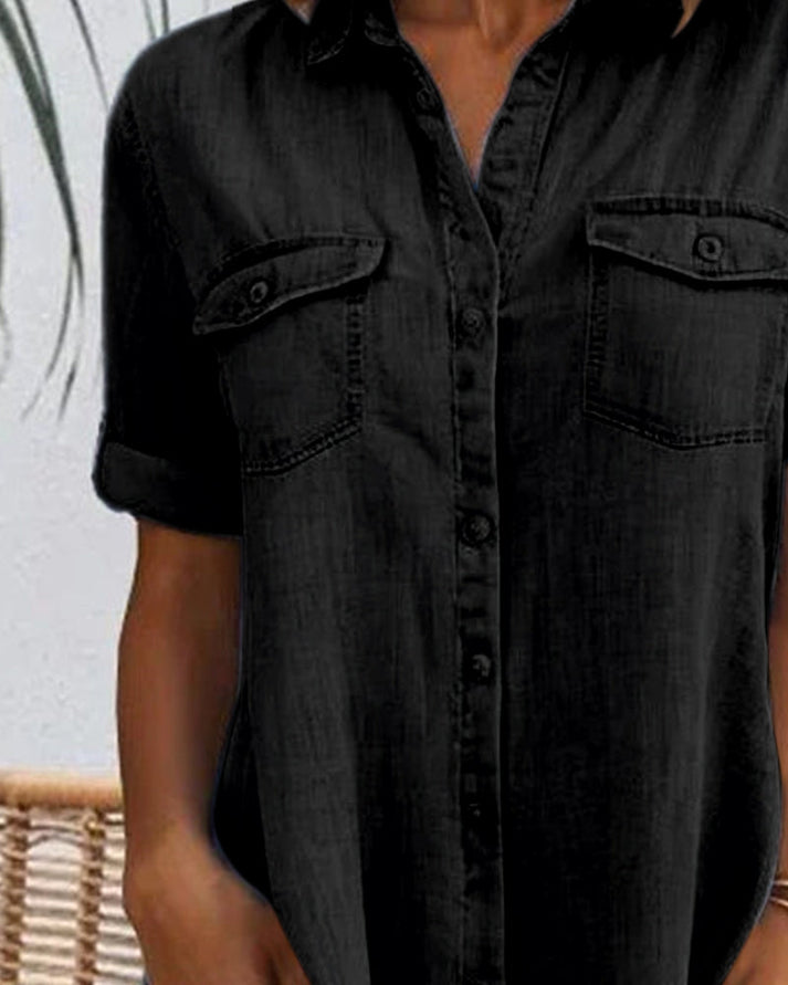 Jonie | Short Sleeve Button Denim Dress