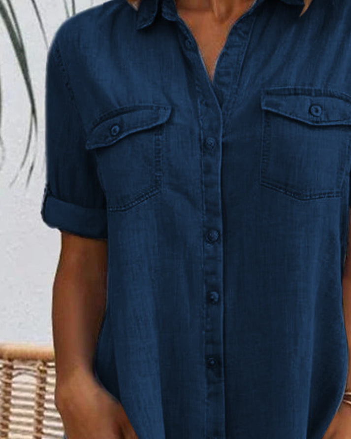 Jonie | Short Sleeve Button Denim Dress