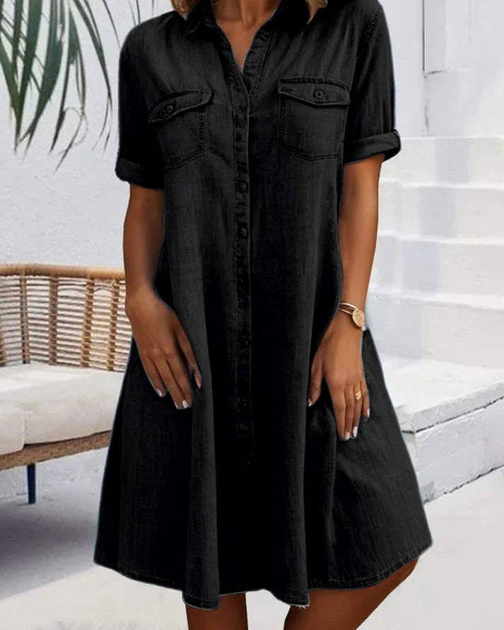 Jonie | Short Sleeve Button Denim Dress
