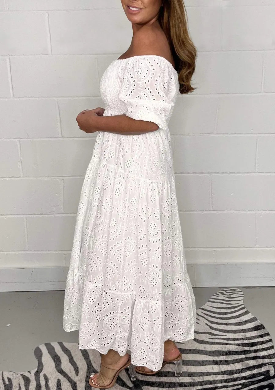 Katherine | Elegant Solid Flared Dress with Embroidery