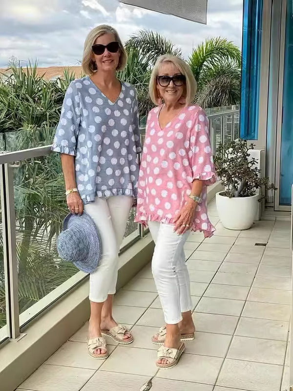 Cécile | Elegant Polka Dot V-Neck Blouse