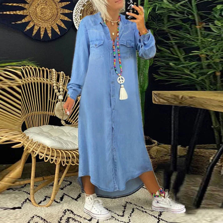 Lia | Comfortable Denim Shirt Dress