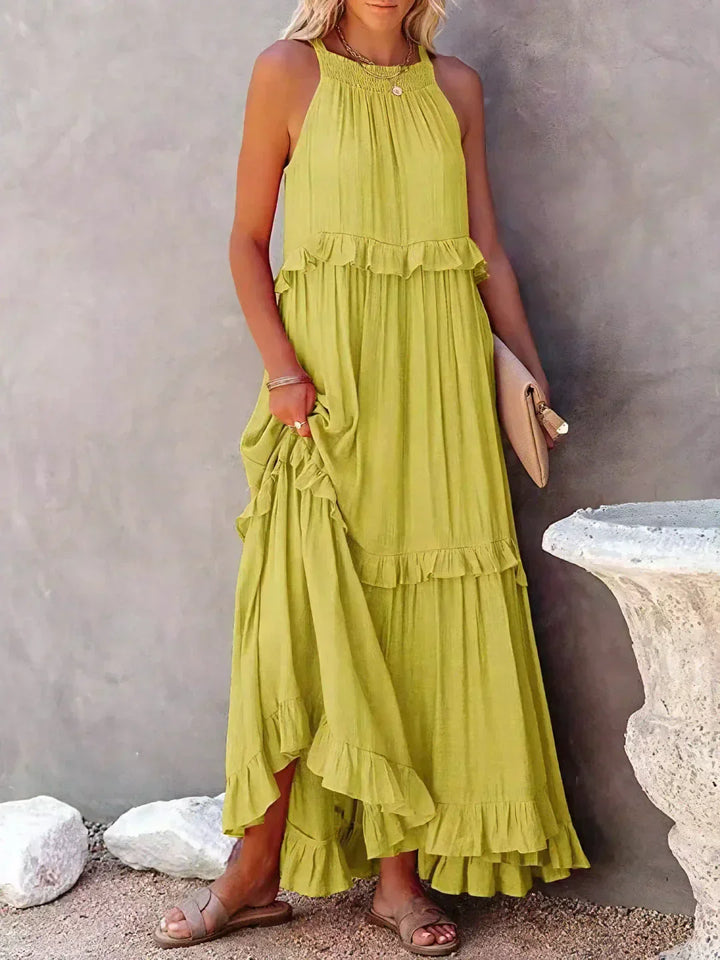 Edna | Halter Ruffle Maxi Dress