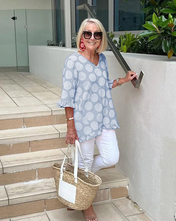 Cécile | Elegant Polka Dot V-Neck Blouse
