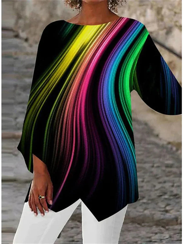 Bellia | Round Neck and Long Sleeve Printed Shirt