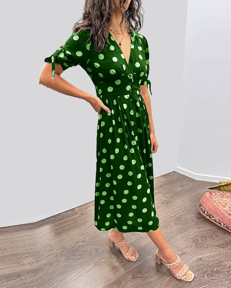 Kimberly | Polka Dots V-Neck Dress