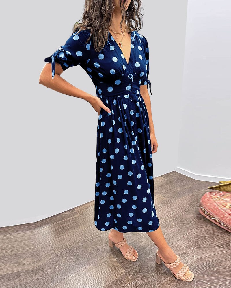 Kimberly | Polka Dots V-Neck Dress