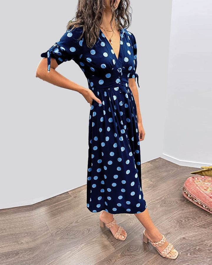 Kimberly | Polka Dots V-Neck Dress