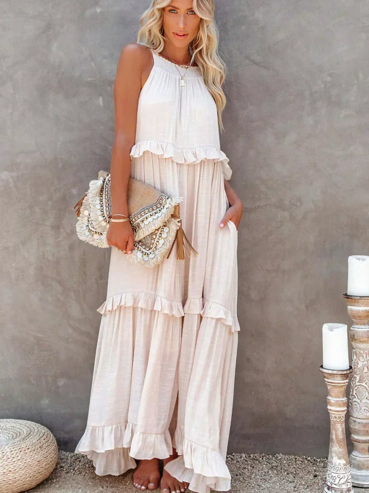 Edna | Halter Ruffle Maxi Dress