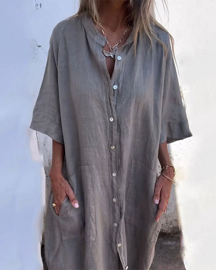 Terafelia | Solid Color Shirt Dress