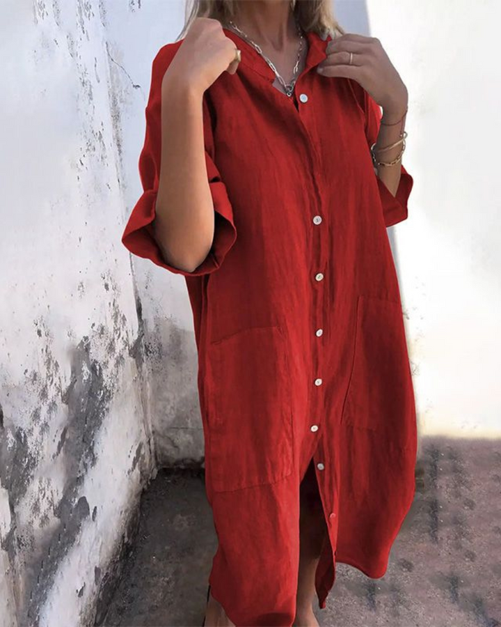 Terafelia | Solid Color Shirt Dress