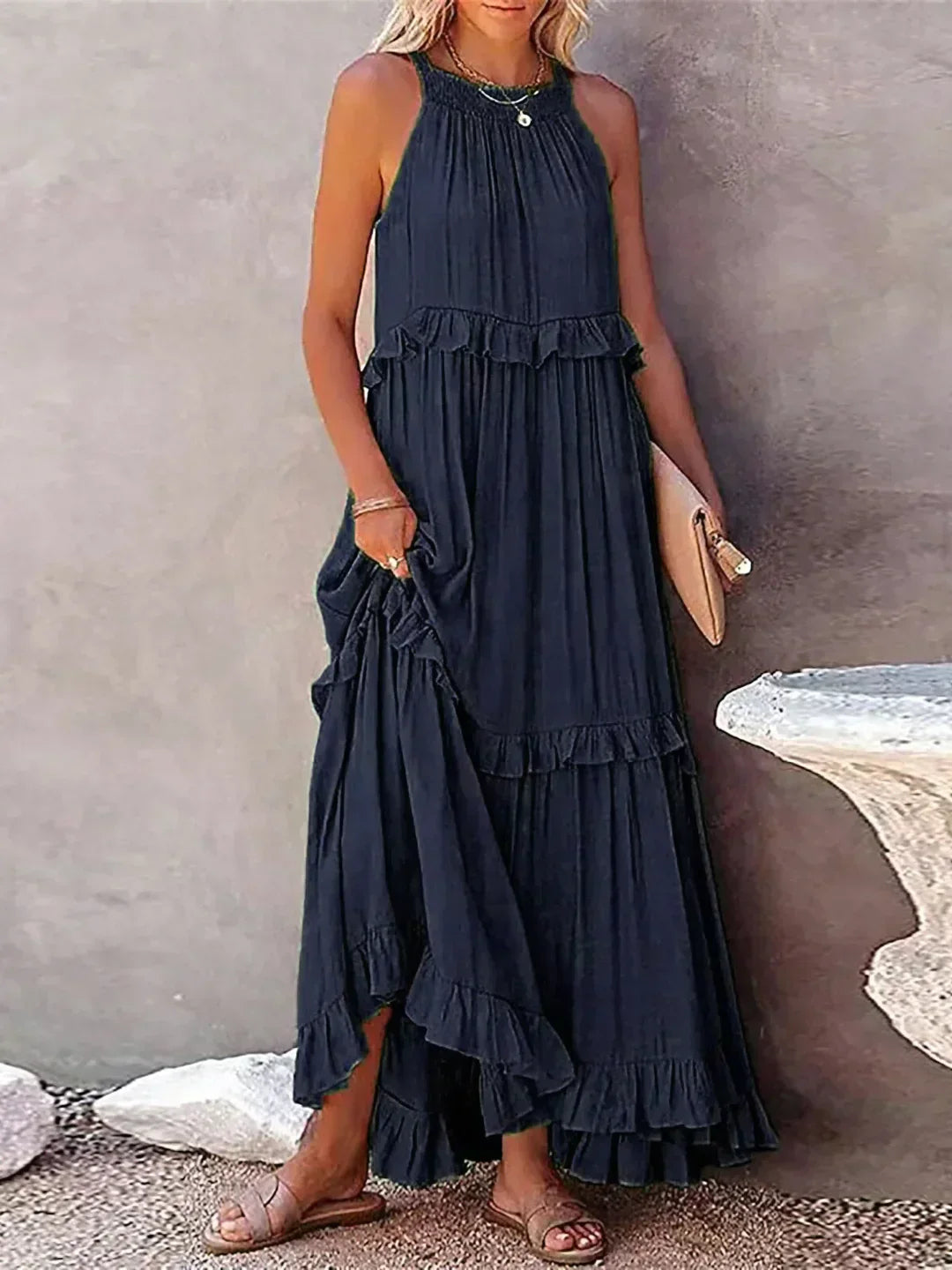 Edna | Halter Ruffle Maxi Dress
