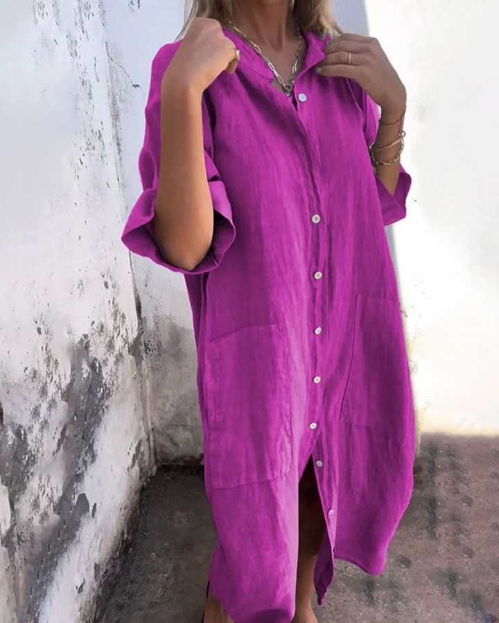 Terafelia | Solid Color Shirt Dress