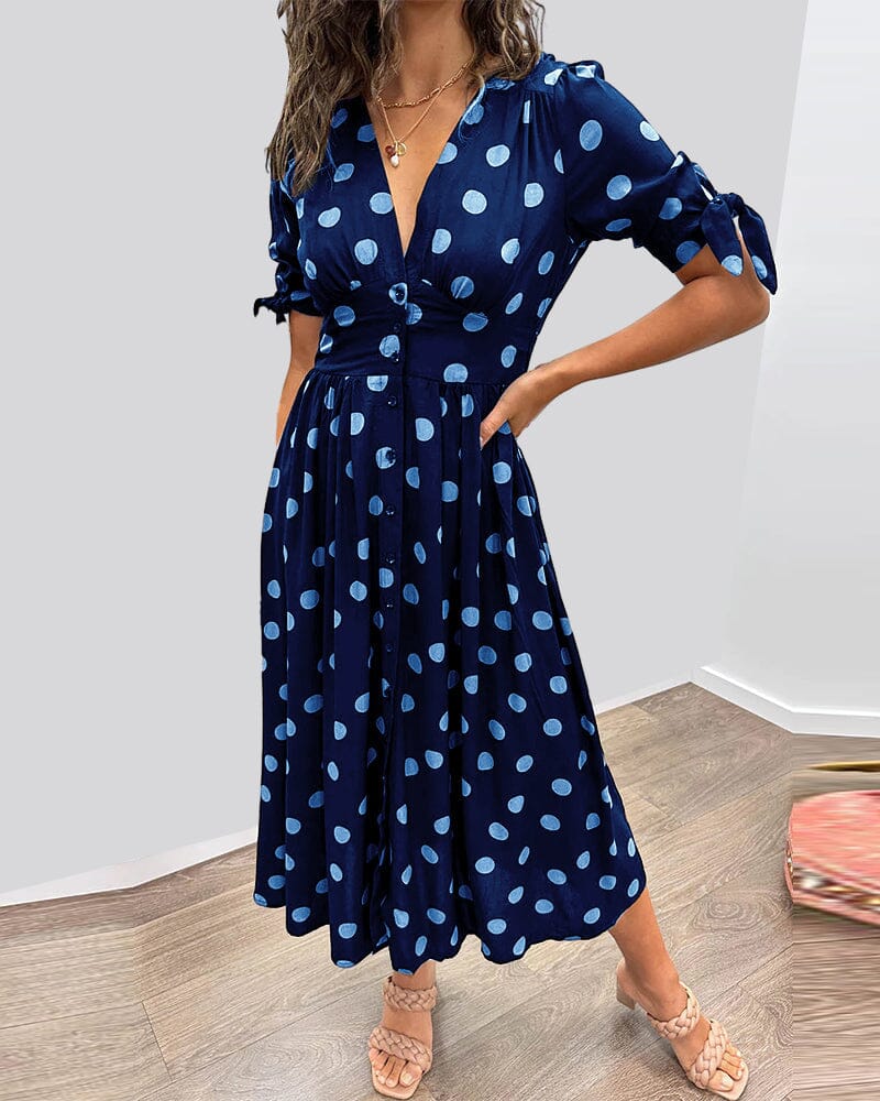 Kimberly | Polka Dots V-Neck Dress