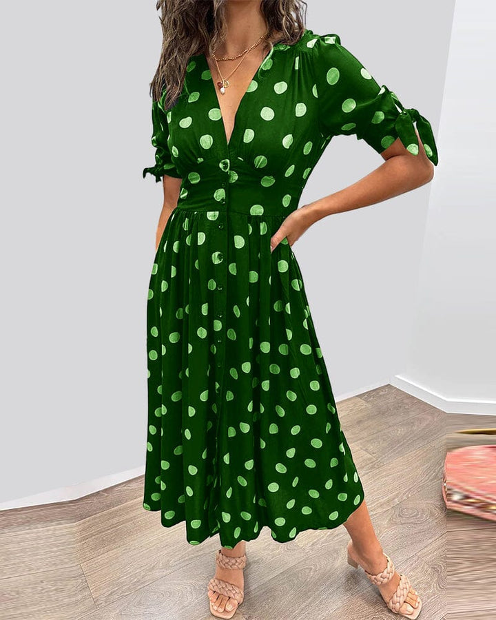 Kimberly | Polka Dots V-Neck Dress