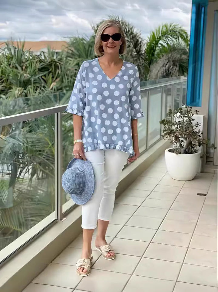Cécile | Elegant Polka Dot V-Neck Blouse