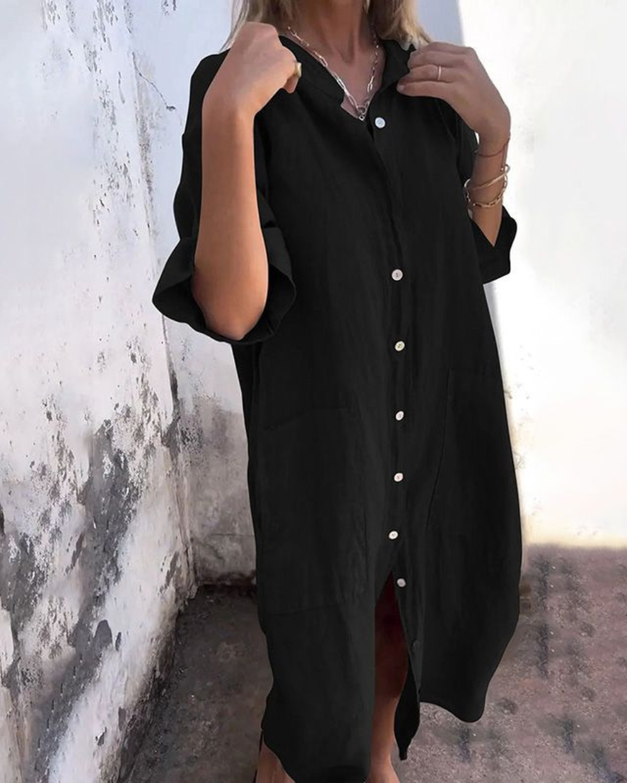 Terafelia | Solid Color Shirt Dress