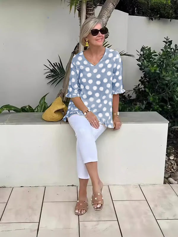 Cécile | Elegant Polka Dot V-Neck Blouse