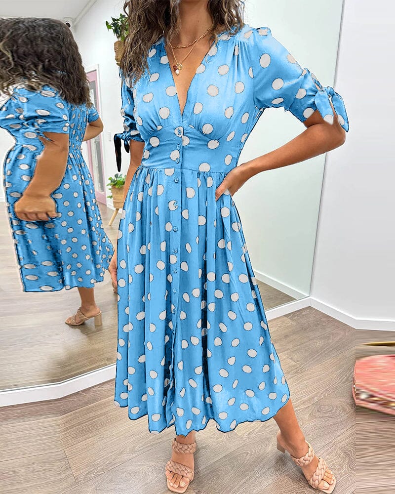 Kimberly | Polka Dots V-Neck Dress