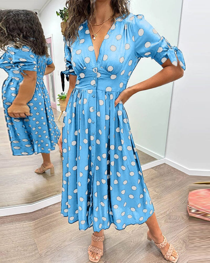 Kimberly | Polka Dots V-Neck Dress