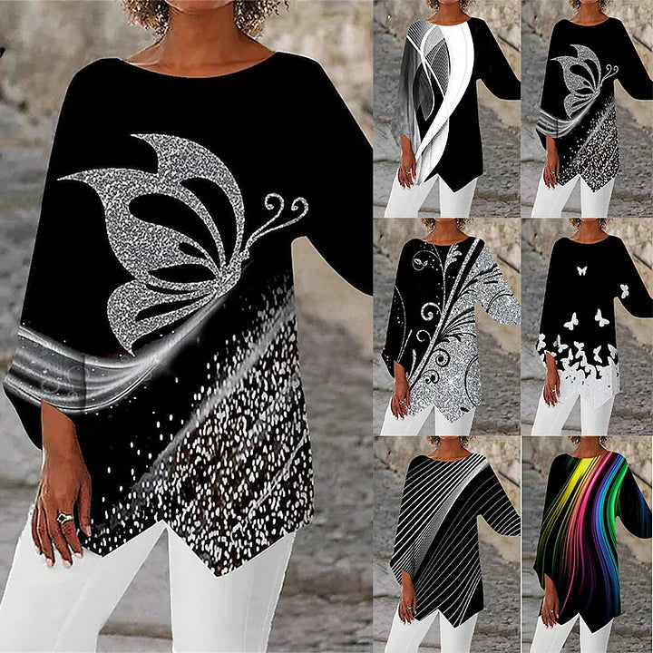 Bellia | Round Neck and Long Sleeve Printed Shirt