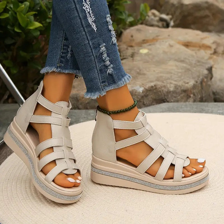 Loujean | Rhinestone Wedge Sandals