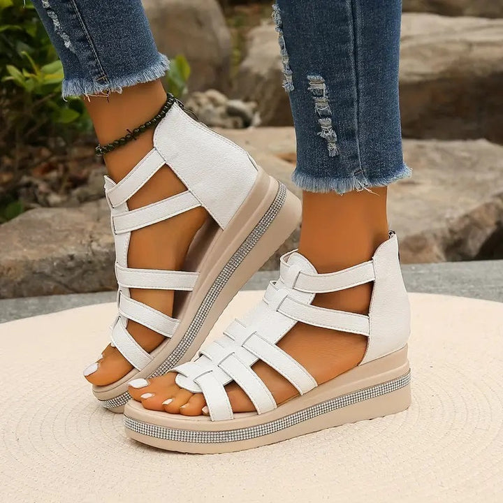 Loujean | Rhinestone Wedge Sandals