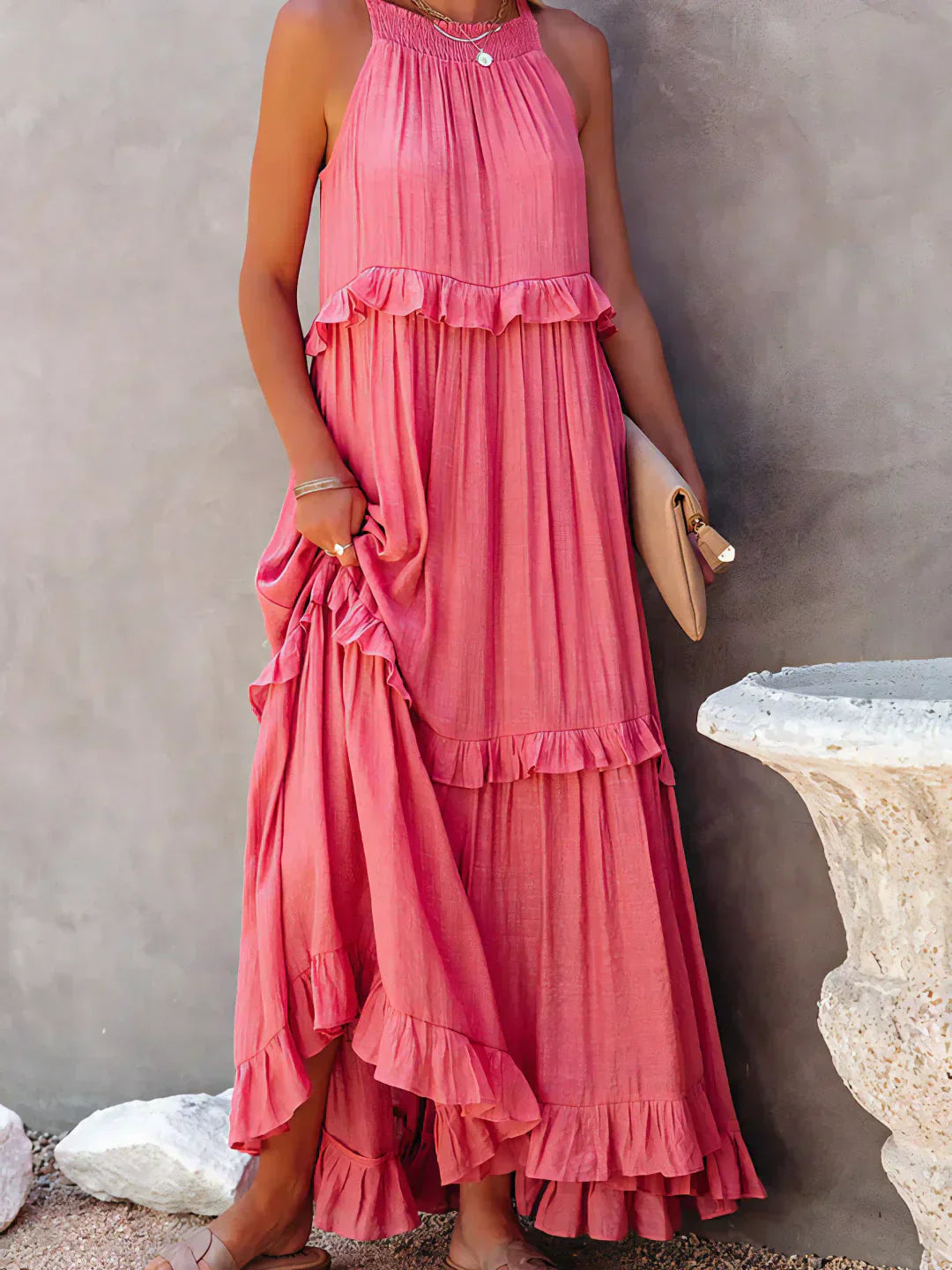 Edna | Halter Ruffle Maxi Dress