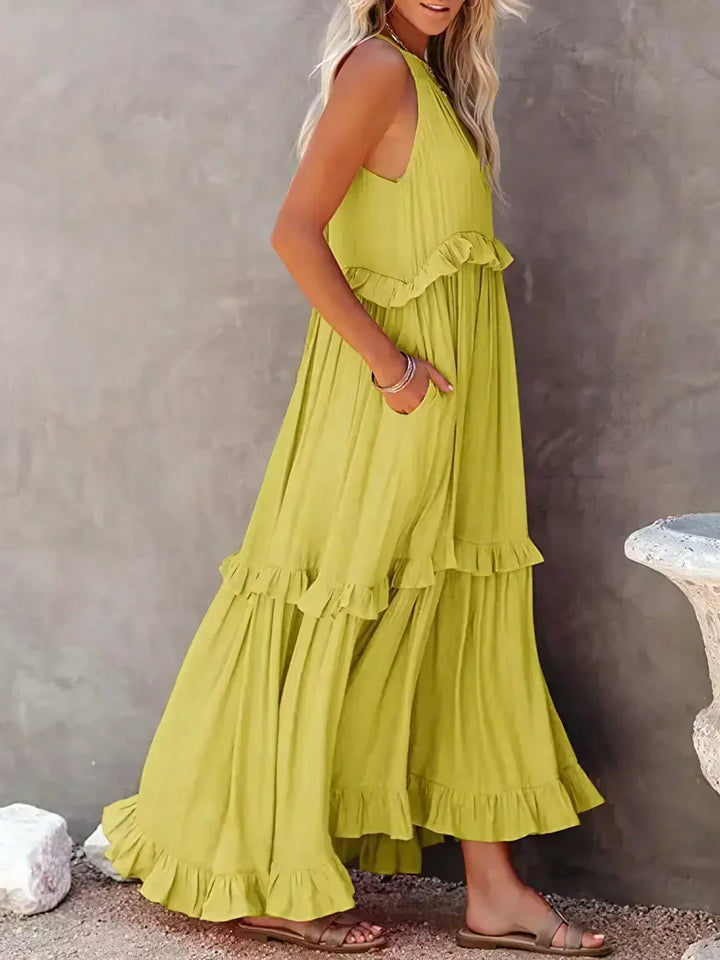Edna | Halter Ruffle Maxi Dress