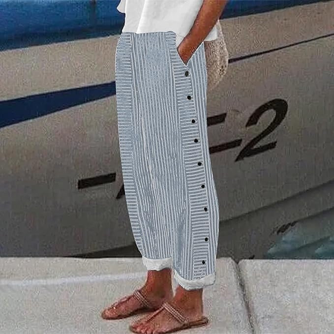 Shaira | Striped Button-Accent Pants