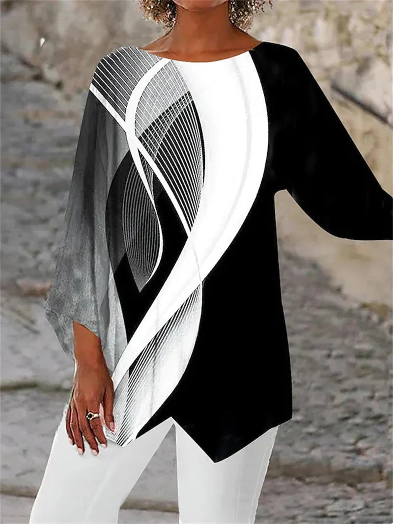 Bellia | Round Neck and Long Sleeve Printed Shirt