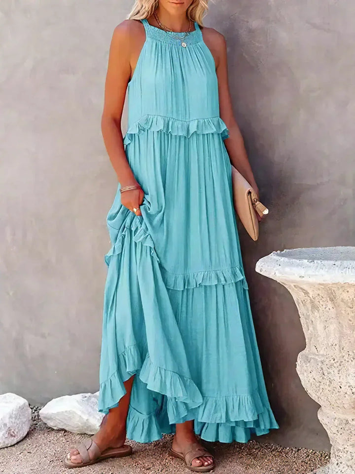 Edna | Halter Ruffle Maxi Dress