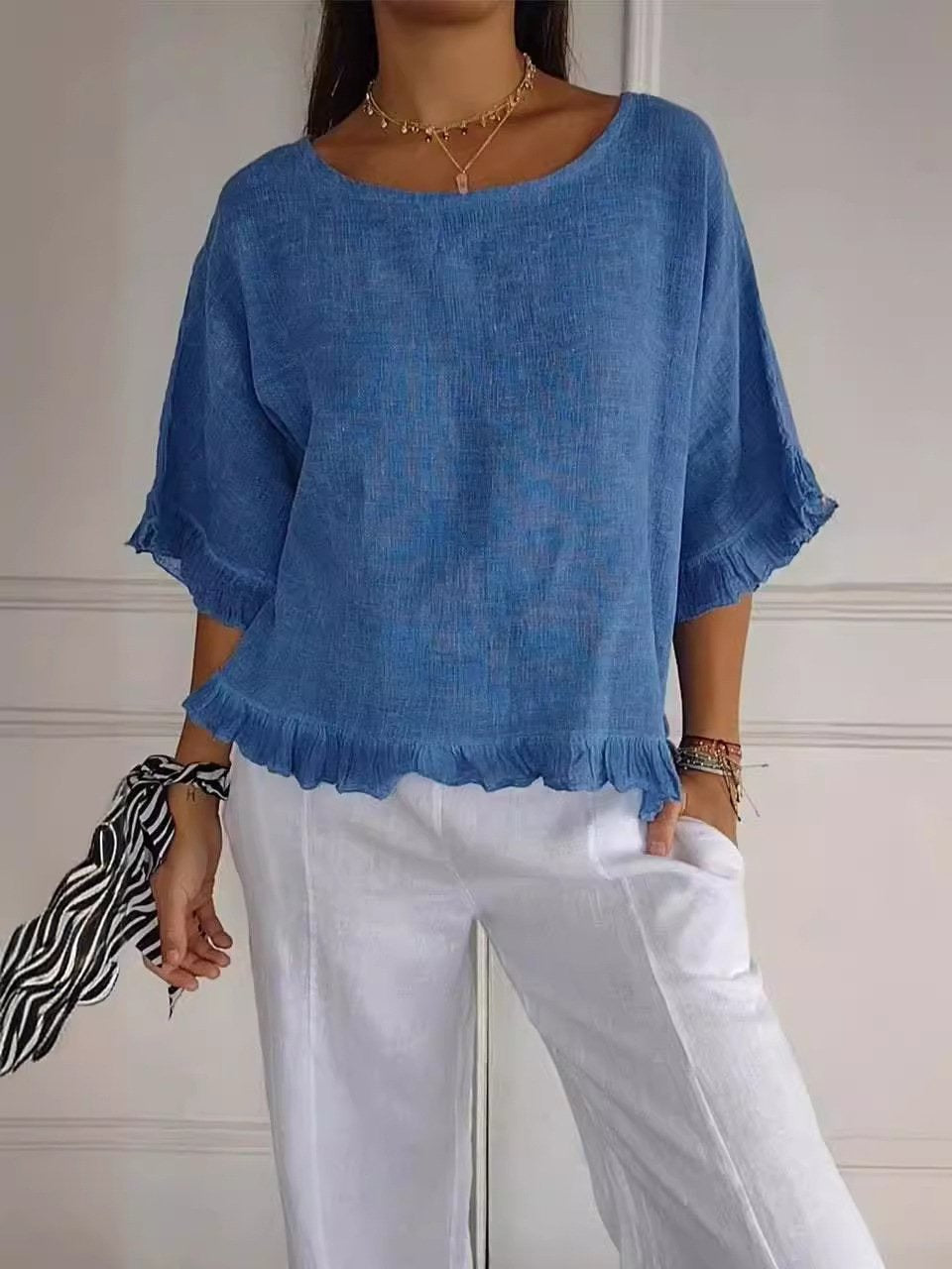 Martha | Casual Round Neck Mid Sleeve Blouse