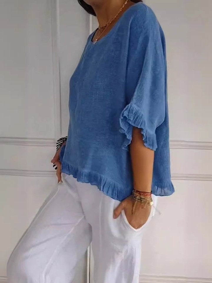 Martha | Casual Round Neck Mid Sleeve Blouse