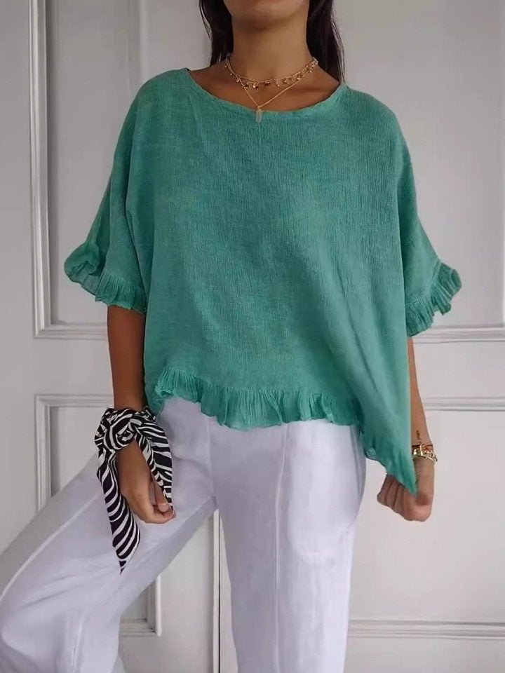 Martha | Casual Round Neck Mid Sleeve Blouse