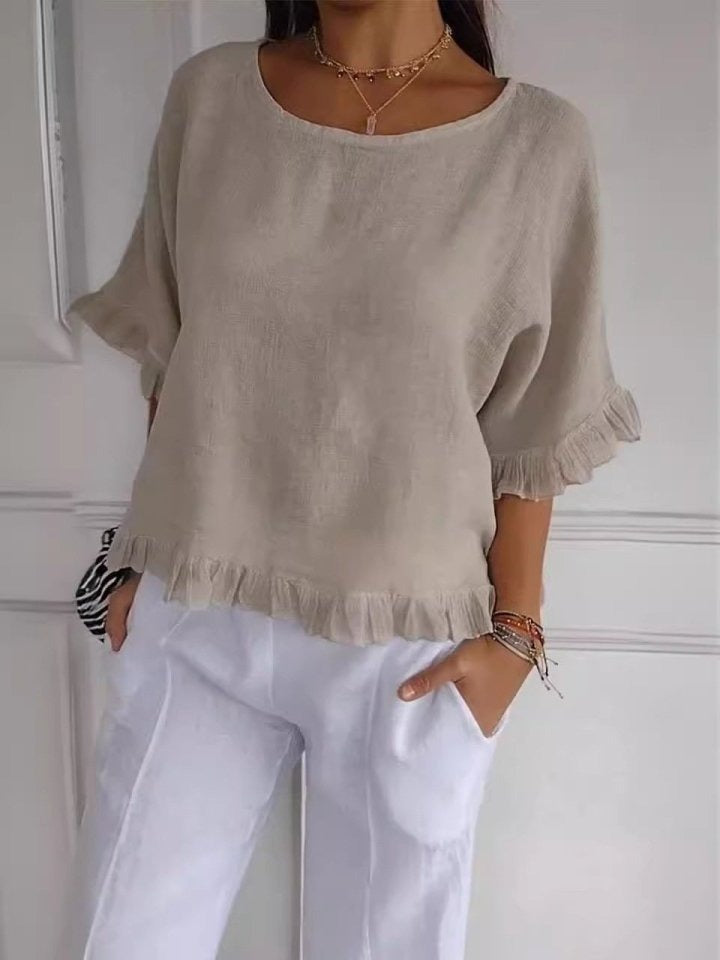 Martha | Casual Round Neck Mid Sleeve Blouse